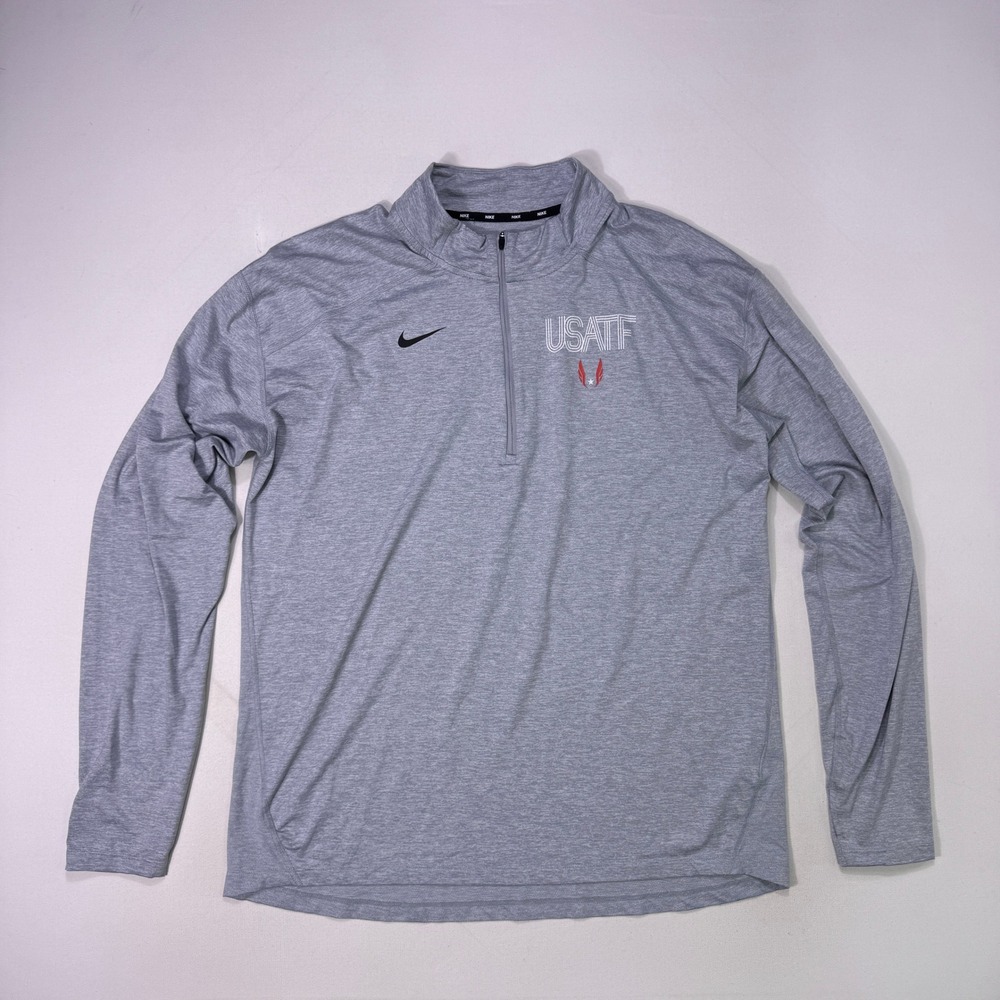 Nike Mens USATF Dri-Fit Quarter Zip Pullover Gray USA Track And Field XL Running